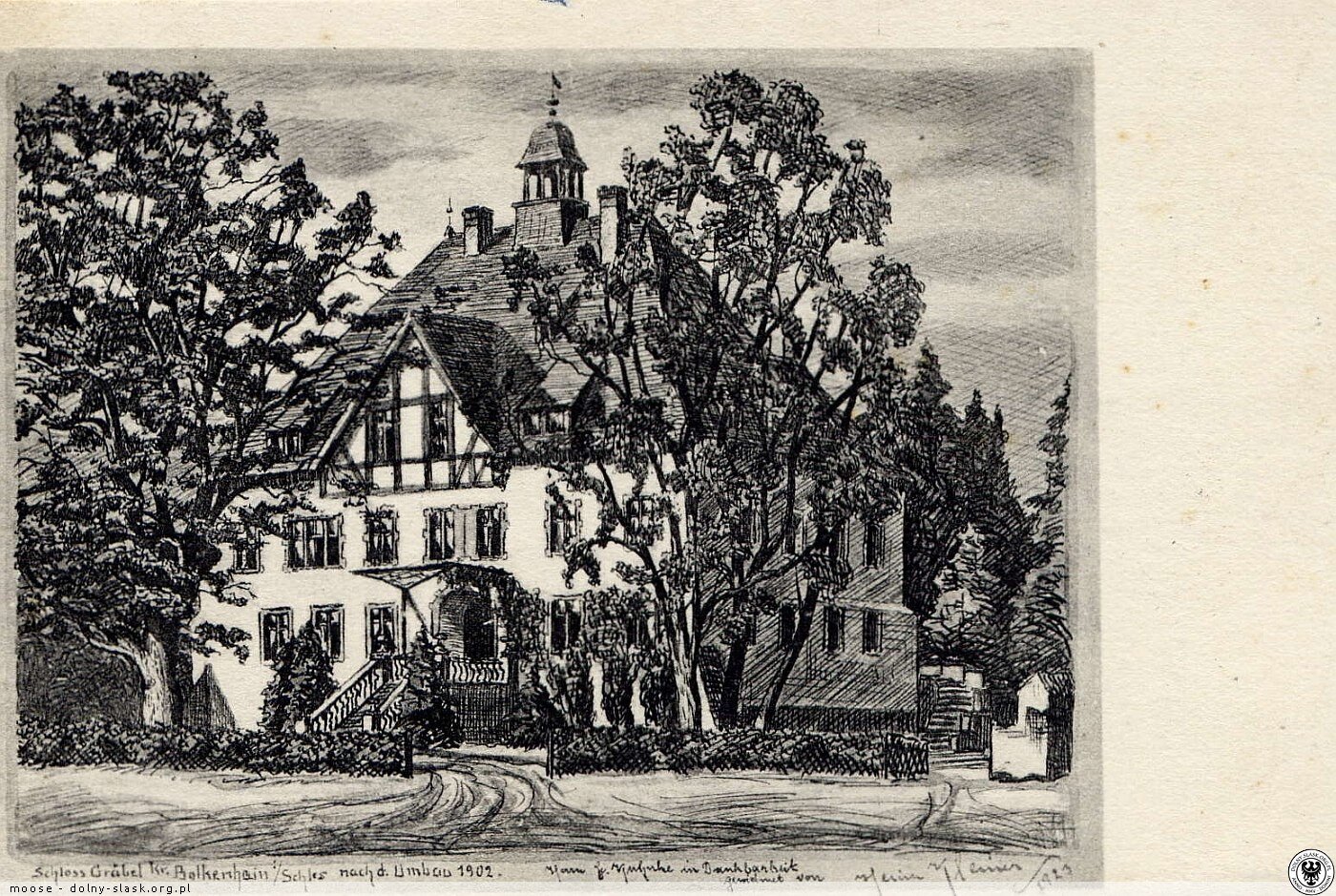 Archiwalne zdjęcie pałacu w Grobli